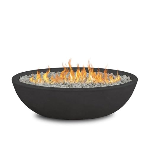 Image of Real Flame Riverside 48 inch Oval Propane Fire Pit Bowl, Push-Button Ignition, Includes 28 inch Stainless Steel Burner, Lightweight, 50,000 BTUs, Adjustable Flame Height - Shale