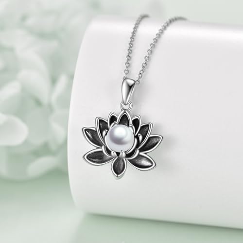 TIGER RIDER Lotus Necklace 925 Sterling Silver Pearl Pendant Necklace Black Lotus Flower Jewelry Gifts for Women3