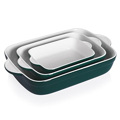 Sweejar Ceramic Baking Dish, Non-Stick Roasting Pan With Handles, Rectangular Lasagna Pan For Cooking, Kitchen, Cake Dinner, Banquet And Daily Use, 13 * 9 Inches, Set Of 3 (Jade) #TOP22
