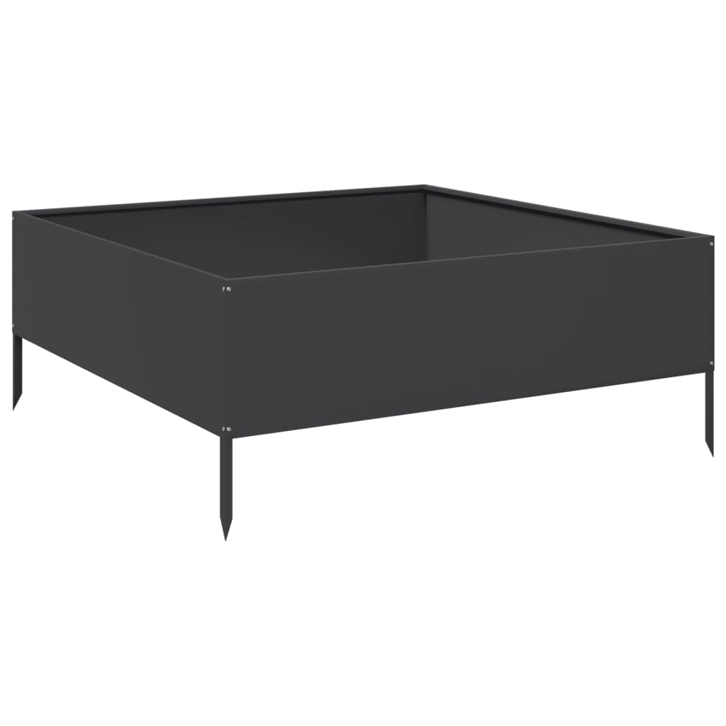 Jardinera elevada de jardín de acero negro 100 x 100 x 25 cm, cama de cultivo con fondo abierto para plantas, huerto y hierbas aromáticas, diseño elevado duradero