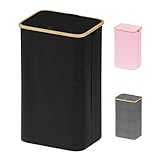 SUOCO Laundry Basket with Lid, 29 Gal (110L) Clothes Hamper with Bamboo Handles, Large Foldable Laundry Hamper for Bedroom, Bathroom, Dorm, Laundry Room - Black