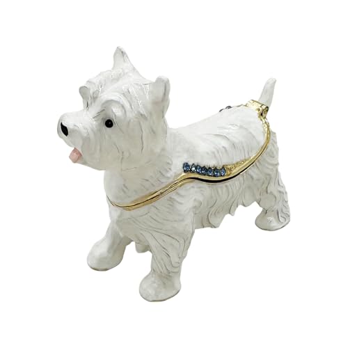 FJ FENGZHIJIE White Terrier Trinket Box Hand-Painted West Hi