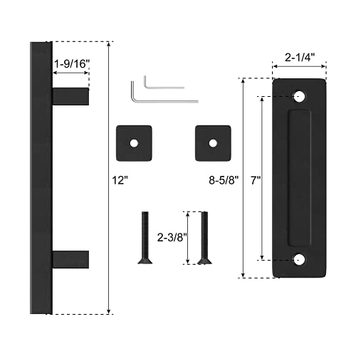 Miniatura 6 de Winsoon 30cm Tirador De Puerta De Corredera Negra De Manillas Puertas Interior Corrediza Del Granero Juego De Manijas Para Puerta De Garaje