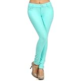 Womens Pull On Cotton Blend Color Jeggings Turquiose Large-X-Large