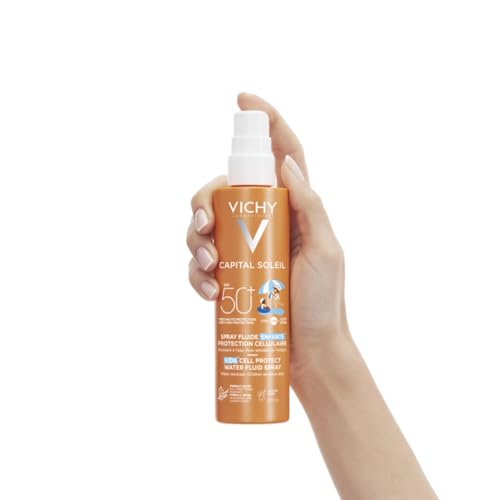 Vichy, Capital Soleil, Spray Fluide Enfants Protection Cellulaire, SPF50+, Haute Protection UV, Enrichi en Fractions de Probiotiques et Acide Hyaluronique, Peaux Sensibles, 200 ml