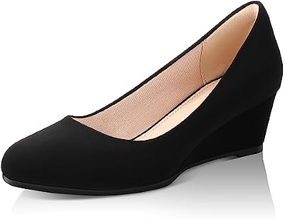 Ankis Women's Wedge Heels – 2-Inch Closed-Toe Dress Pumps in Black Nubuck