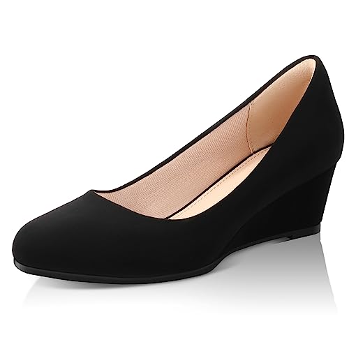 Ankis Wedges for Women, Black Women's Wedge Low Heel Closed Toe Women Pumps Comfortable Dress Shoes -2Inch by Ankis - Used condition - US$40.49