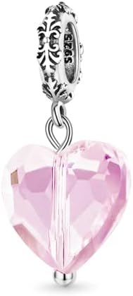 GNOCE Crystal Heart Pendant Charm Sterling Silver Dangle Charm Fit Bracelet/Necklace for Women Girls Wife Daughter