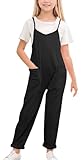 Happy Cherry Mädchen Jumpsuits Weites Bein Hosen Loose Fit Ausgeschnittener Rücken Overall Sommer Casual Strampler 140 CM