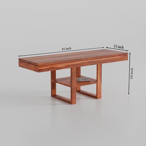 Image of Jangid Handicraft Sheesham Wood Coffee Table with 2 Stool | Wooden Rectangle Sofa Centre Table with Stool | Tea Center Table with 2 Stools for Living Room | Patio Teapoy Table with Two Puffy, Honey