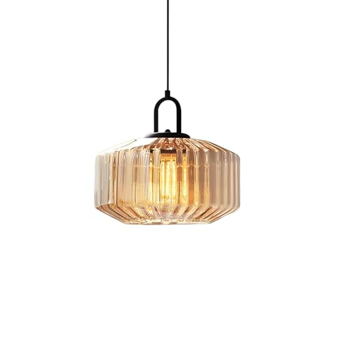 ZTTECH Suspension Verre Strié Dôme Ø28CM Style Industriel Vintage Hauteur Réglable E27 Luminaire Suspendu Pour Salle À Manger Chambre Salon Bar (Ambre)