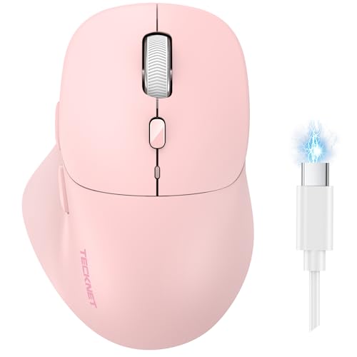 Image of TECKNET Wireless Mouse Bluetooth 5.0 /3.0 & 2.4G Rechargeable, Silent Clicks, Adjustable 4800 DPI, 6 Buttons, Ergonomic Design, Bluetooth Mouse for Laptop, Computer, ipad - Pink