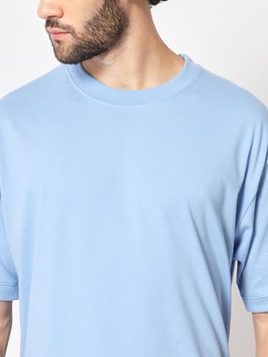Image of crazymonk Oversized Baggy Fit Drop Shoulder Half Sleeves Round Neck Solid Pure Cotton T-Shirt for Men