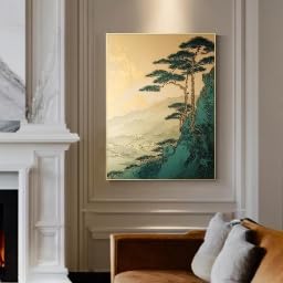 Peinture à l'huile pin de montagne paysage asiatique 70x110cm