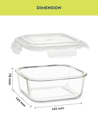 Image of Transparent Glass Lunch Box | Borosilicate Glass Container with Airtight Clip Lock Lid | Microwave, Freezer Safe Glass Tiffin Box (Borosilicate Glass Lunch Box - Square - 500 ml (Pack Of 2)