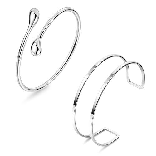 AFSITNIG 2Pcs Sliver Arm Cuffs Jewelry for Women Minimalist Upper Arm Cuff Bangle Band Armlet Adjustable Arm Cuff Bracelet Set
