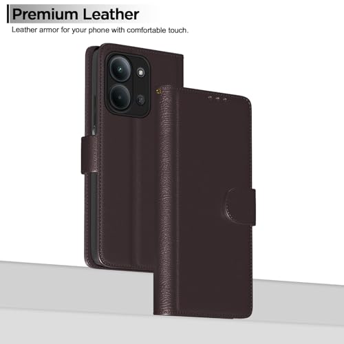 Image of Pikkme Flip Cover for Redmi 15C 5G Leather Finish | Inside TPU with Card Pockets | Wallet Stand and Shock Proof | Complete Protection Flip Case (Coffee)