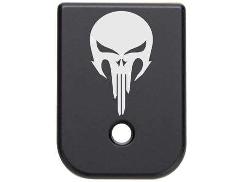 NDZ Performance Extra Thick Aluminum Magazine Base Plate for Glock 17 19 22 23 27 34 45 Gen 1-5 | 9mm & .40 Cal | Laser Engraved, Anodized [Black] | Made in USA - NDZ Skull 2