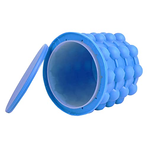 2 in 1 Silicone Ice Bucket and Ice Mold with Lid for Freezing Whiskey, Cocktails, Drinks, Portable Silicone Ice Maker (Blue)
