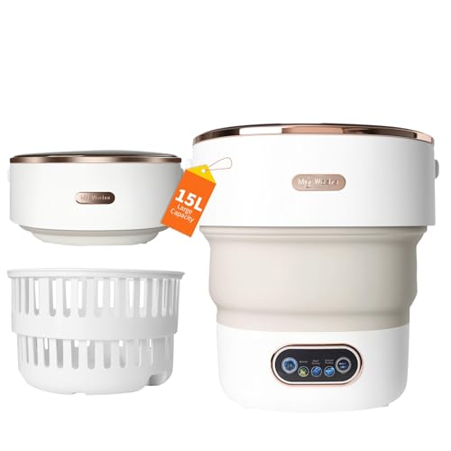 Portable Washing Machine 15L, Mini Washer with 4 Modes and Spin Basket, Large Capacity Laundry Washer Deep Cleaning for Underwear,Baby Clothes, Foldable Washing Machine for Apartments,Camping,Travel