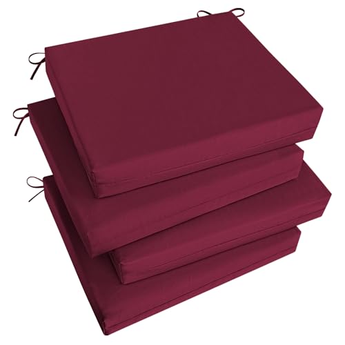 Image of Basic Beyond Outdoor Chair Cushions Set of 4, Square Corner Outdoor Cushions for Patio Furniture, Water Resistant Patio Chair Cushions with 2 Ties, 18.5x16x3, Burgundy