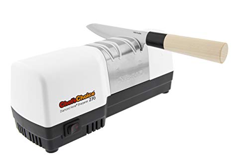 Chef'sChoice 270 Hybrid Diamond Hone Knife Sharpener Combines Electric and Manual Sharpening for Straight and Serrated 20-Degree Knives Made in USA, 3-Stage, White