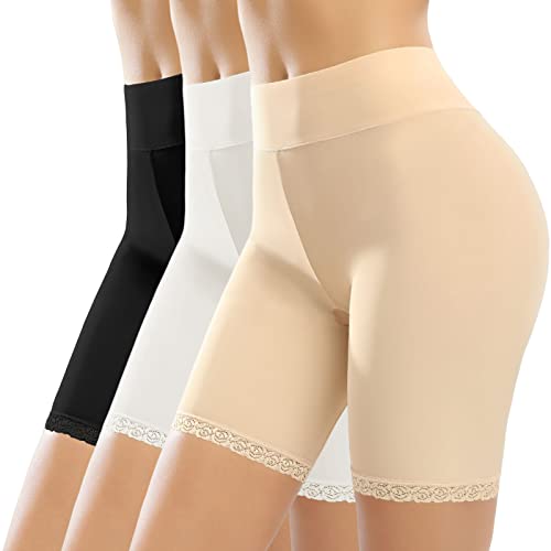 Xnova Shorts Femme Anti Frottement Cuisse avec Dentelle, Boxer Panty Invisible Pantalon De Sécurité, Culottes Legging sous Robe Jupe (3 pcs Noir, Beige, Blanc, XXL) Cover