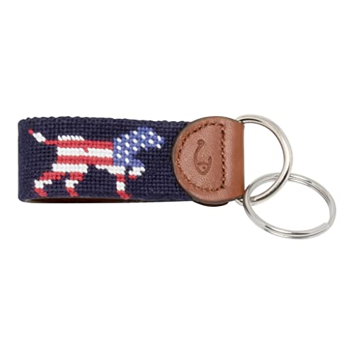 Image of Leather Hand-Stitched Needlepoint Key Fob or Key Chain
