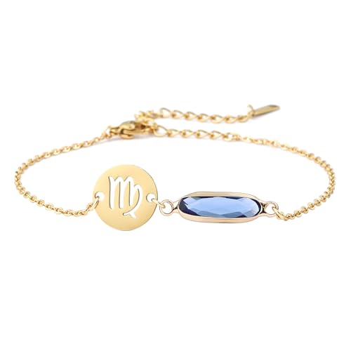 TGOLM 14k Gold Plated Virgo Sign September Birthstone Crystal Bracelet for Women Birthday Gift