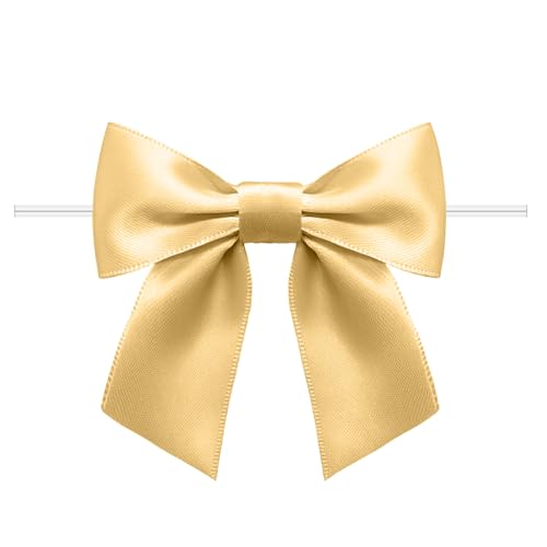 60 Pack Twist Tie Bows 3.3 Craft Bows Satin Ribbon Bow for Gift Wrapping Treat Bags Party Favors & Craft Decoration Golden
