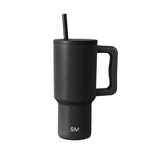 Simple Modern 30 oz Trek Tumbler with Handle and Straw Lid | Cup Holder Friendly Insulated Stainless Steel Travel Mug | Midnight Black