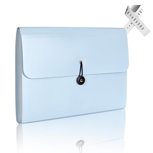 Image of Nicfaec Expanding File Folder, 13 Pockets, Light Blue, Polypropylene for Work, School, Home, Office