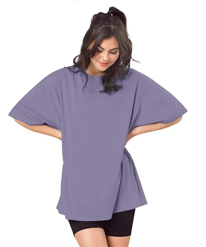 Image of SHODOX Women's Cotton Blend Oversized Drop Shoulder Solid T-Shirt(Pack of 1)