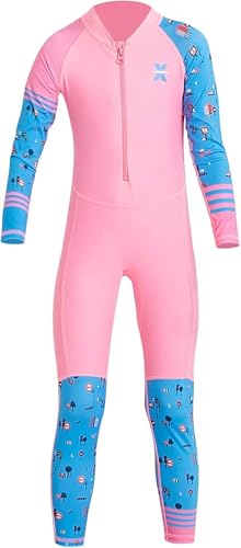 Image of Youth Girls Boys One Piece Water Sports Sun Protection Rash Guard UPF 50+ Long Sleeves Full Suit Swimsuit Wetsuit Swimwear
