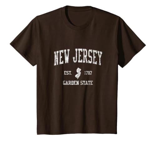 Retro New Jersey NJ Vintage Sports Design T-Shirt, Youth, Brown, 2T
