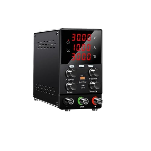 Fuente de alimentación de banco de CC for laboratorio, estabilizador de voltaje con puerto de carga rápida USB-A variable, 30 V, 10 A, 12 V, fuente de estabilidad ajustable para laboratorio, prueba de