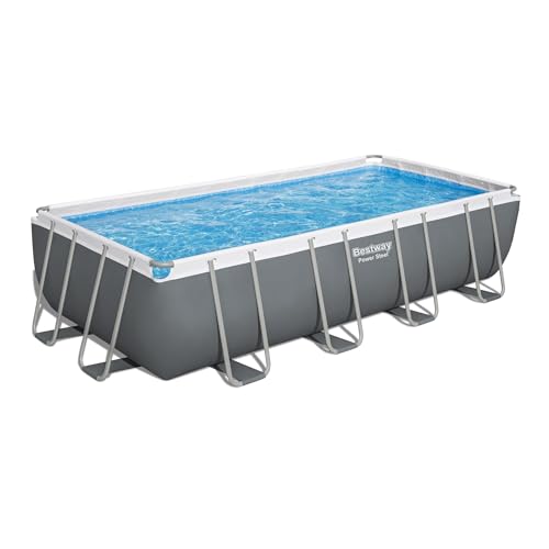 Bestway Power Steel 18' x 9' x 48” Above Ground Pool, Rectangular Metal Frame Outdoor Swimming Pool Set with Sand Filter Pump, Ladder, and Cover