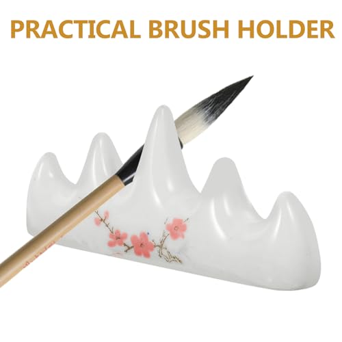 Image of COHEALI Ceramic Calligraphy Brush Holder Set 2Pcs - Five-Finger Plum Blossom Design Pen Rest with Anti-Slip Base for Chinese Painting and Writing