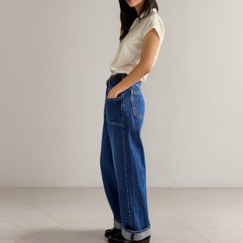 People Free Pants, People Free Dupes, Wide Leg Baggy Boyfriend Jeans Sweatpants Women Trendy Palmer Cuffed Jeans Midnight Blue2