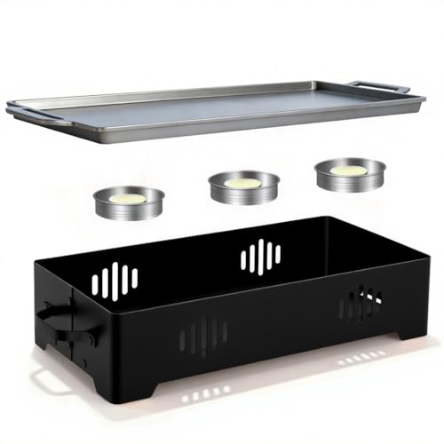 BBQ Warmhalteplatte - Warmhaltebehälter für Essen & Grillgut Aluminium Grill-Heizplatte Antihaft Speisenwärmer Warmhalteplatte Teelicht Grill Zubehör für Outdoor & Garten (BLACK)