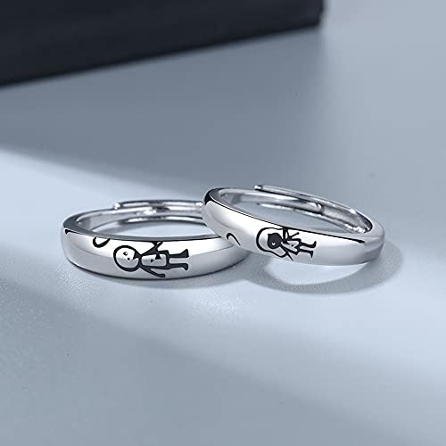 Image of Cartoons Couple Rings for Him and Hear Cute Hand in Hand Sweetheart Love Heart Wedding Engagement Bands Open Statement Ring Eternity Love Promise Ring Anniversary Jewelry Gifts Wife