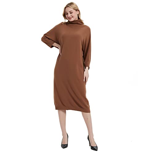 Women's Crew Neck Long Sleeve Over Knee Length Pullover Loose Oversized Bodycon Sweater Dress2