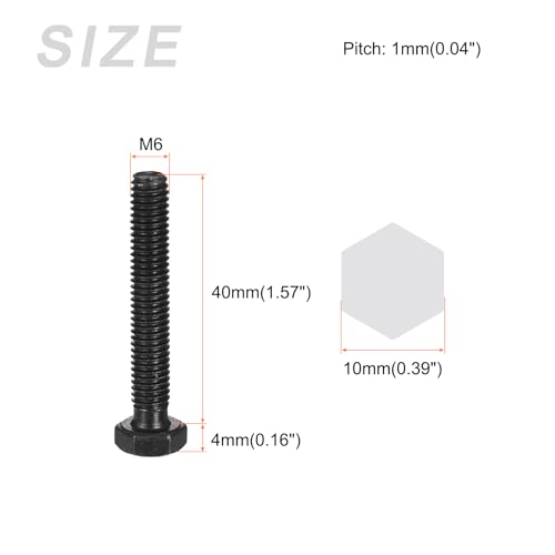 Image of METALLIXITY Hex Bolts (M6-1x40mm) 20Pcs, 12.9 Grade Carbon Steel Fully Threaded Black Oxide, Coarse Thread UNC Hex Head Screw Bolt - for Mechanical Repair