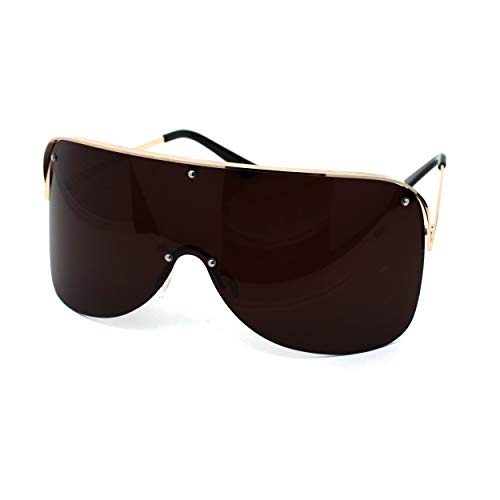 Image of Extra Oversize Flat Top Metal Half Rim Shield Mask Style Sunglasses