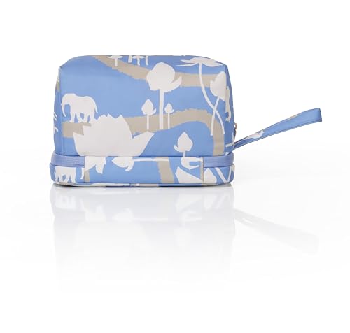 Image of American Tourister x Love Child by Masaba Cosmetic Pouch for Women | Durable Polyester Travel Makeup Bag | Stylish Organizer for Cosmetics, Toiletries & Accessories /Washable Pouch for Daily Use- Blue