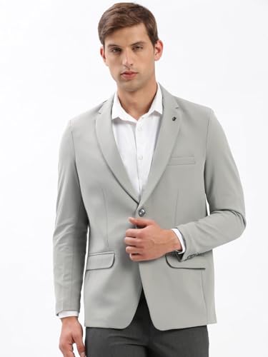 Image of SHOWOFFFF Men Solid Single Breasted Casual Blazer | Notched Lapel Full Sleeves Cotton Blazer for Mens | Slim Fit Regular Length Blazer for Men's