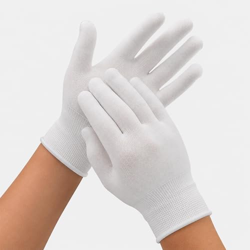 Image of AM Safe-X Premium White Cotton Gloves for Men & Women | Lightweight Breathable Knitted Gloves | Soft Stretch Fit | Reusable Hand Protection for Driving, Gardening, Warehouse & General Use | 5 Pair