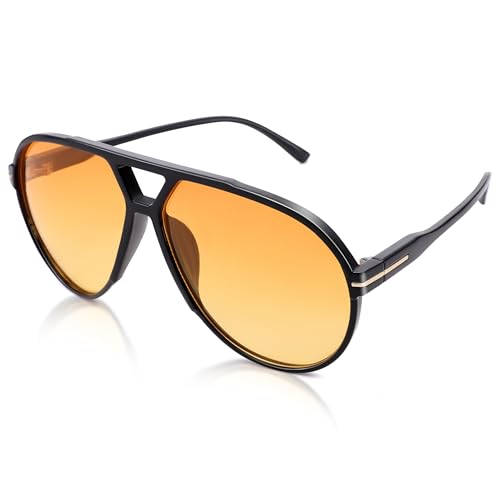 Bouryo Retro Aviator Sunglasses for Women Men - Oversized Trendy 70s Sun Glasses Vintage Big Round Shades