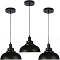 Black Dome Metal Pendant Lights - Hanging Ceiling Fixture for Industrial, Farmhouse Kitchen Island, Dining Room, Foyer (3 pack)
