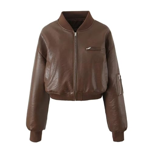 Amazon.com: Dawery Khaki Faux Leather Zipper Bomber Jackets Women